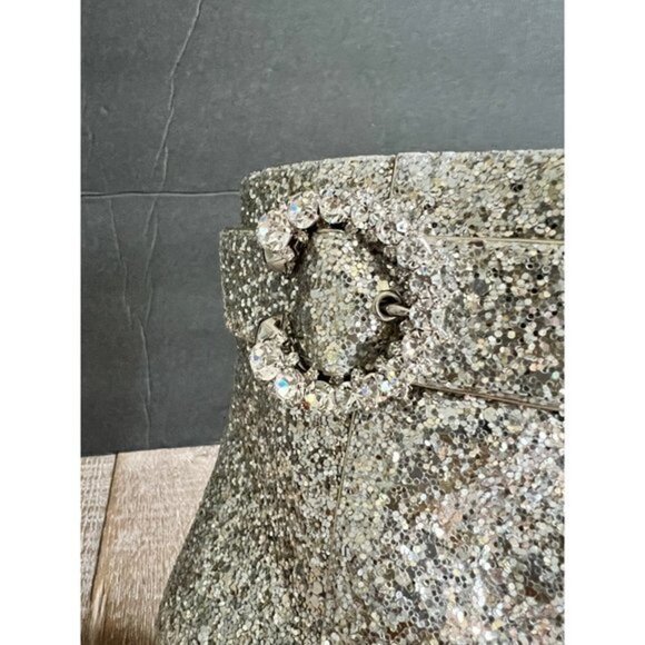 Jimmy Choo Platinum Crystal Myan 45mm Glittered Leather Ankle Boots Size 36.5 - Picture 4 of 12